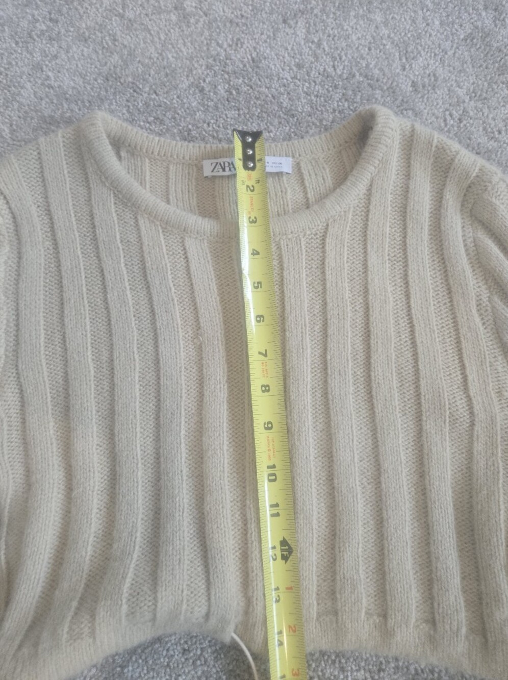 Zara Cropped Ribbed Drawstring Sweater Top - Cream - Picture 5 of 6